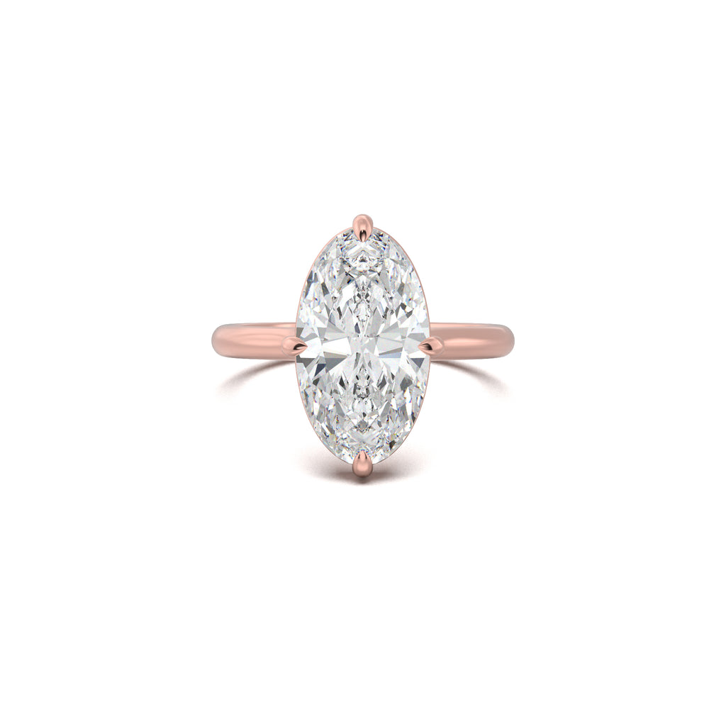 PR0090 elongated oval solitaire engagement ring yellow gold top