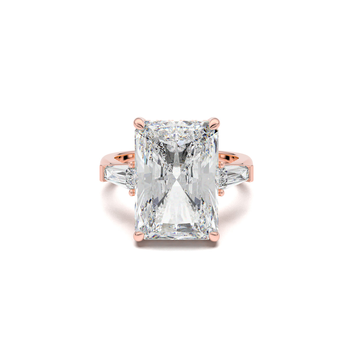 PR0101 radiant baguette-accent engagement ring rose gold top