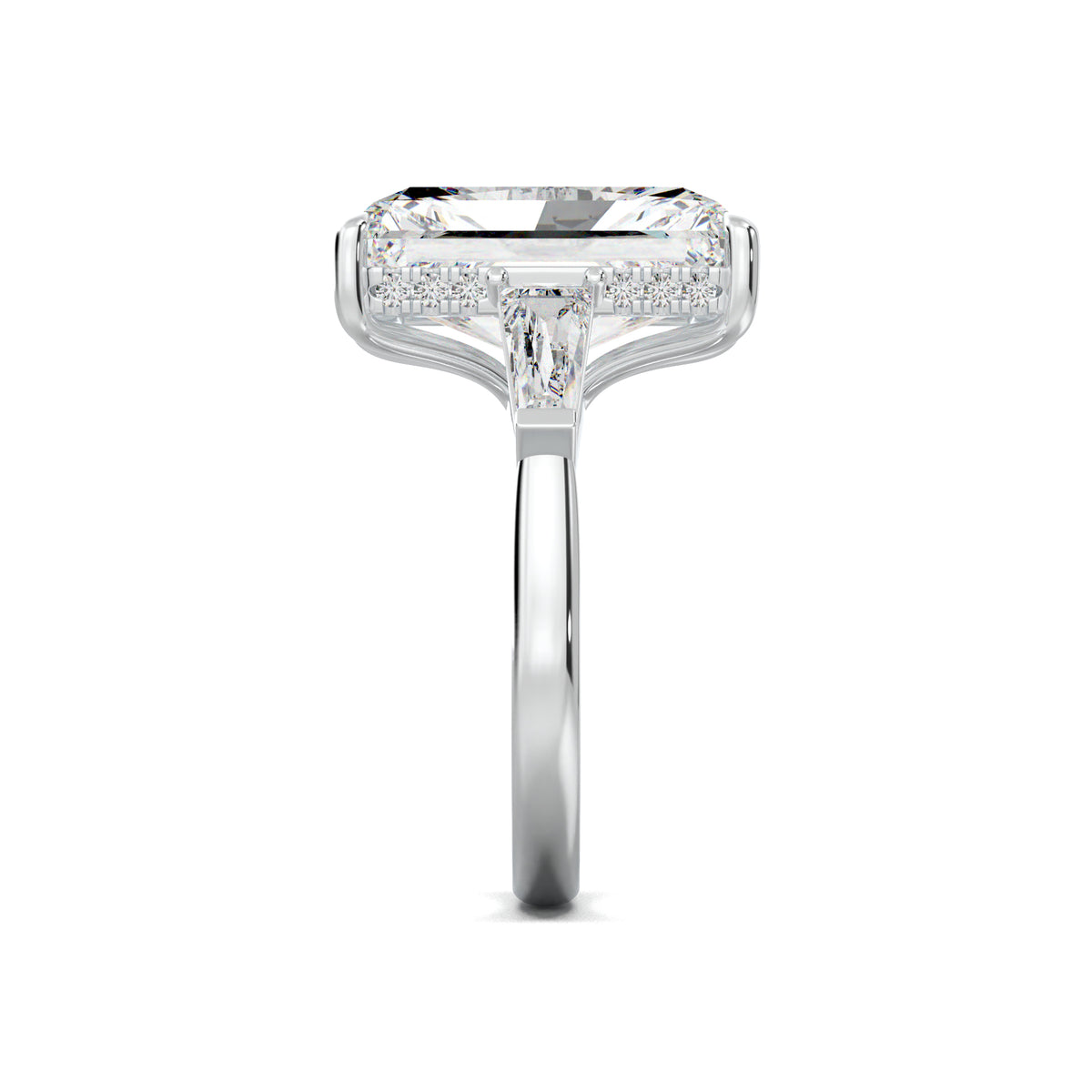 PR0101 radiant baguette-accent engagement ring white gold side
