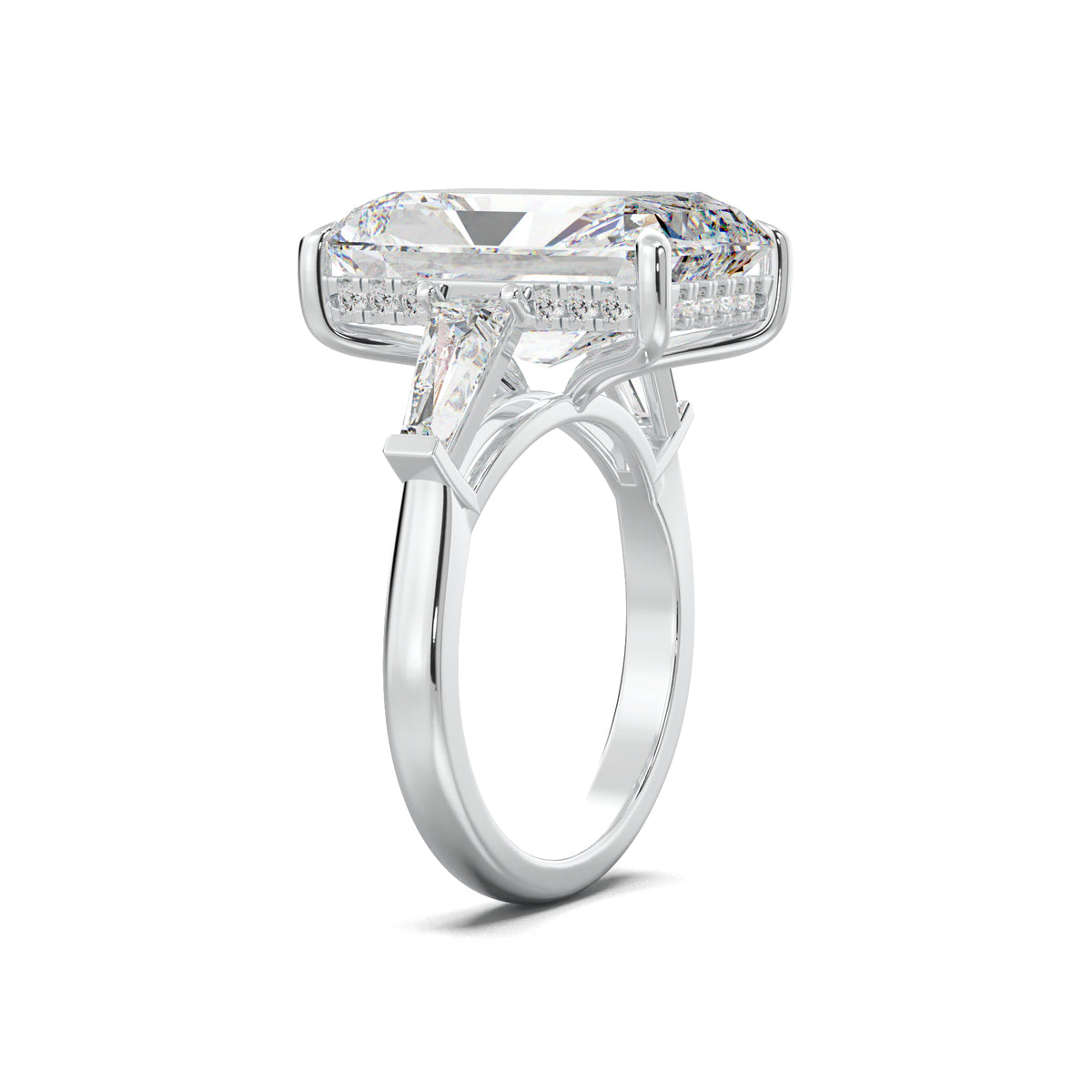 PR0101 radiant baguette-accent engagement ring white gold three-quarter