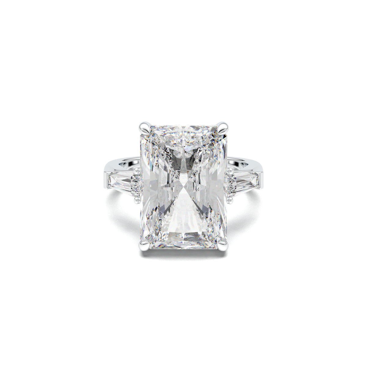 PR0101 radiant baguette-accent engagement ring white gold top