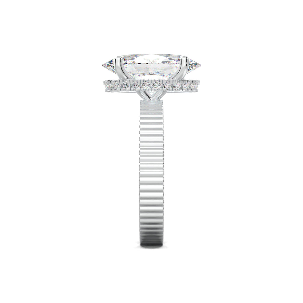 PR0104 oval fluted-band hidden halo engagement ring white gold side