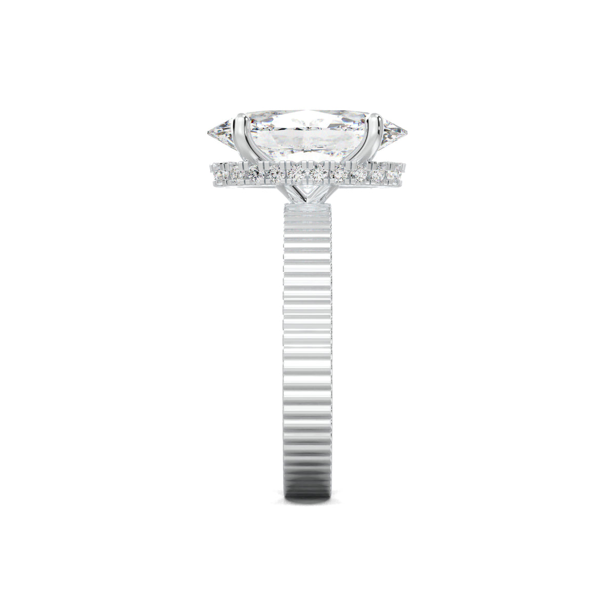 PR0104 oval fluted-band hidden halo engagement ring white gold side