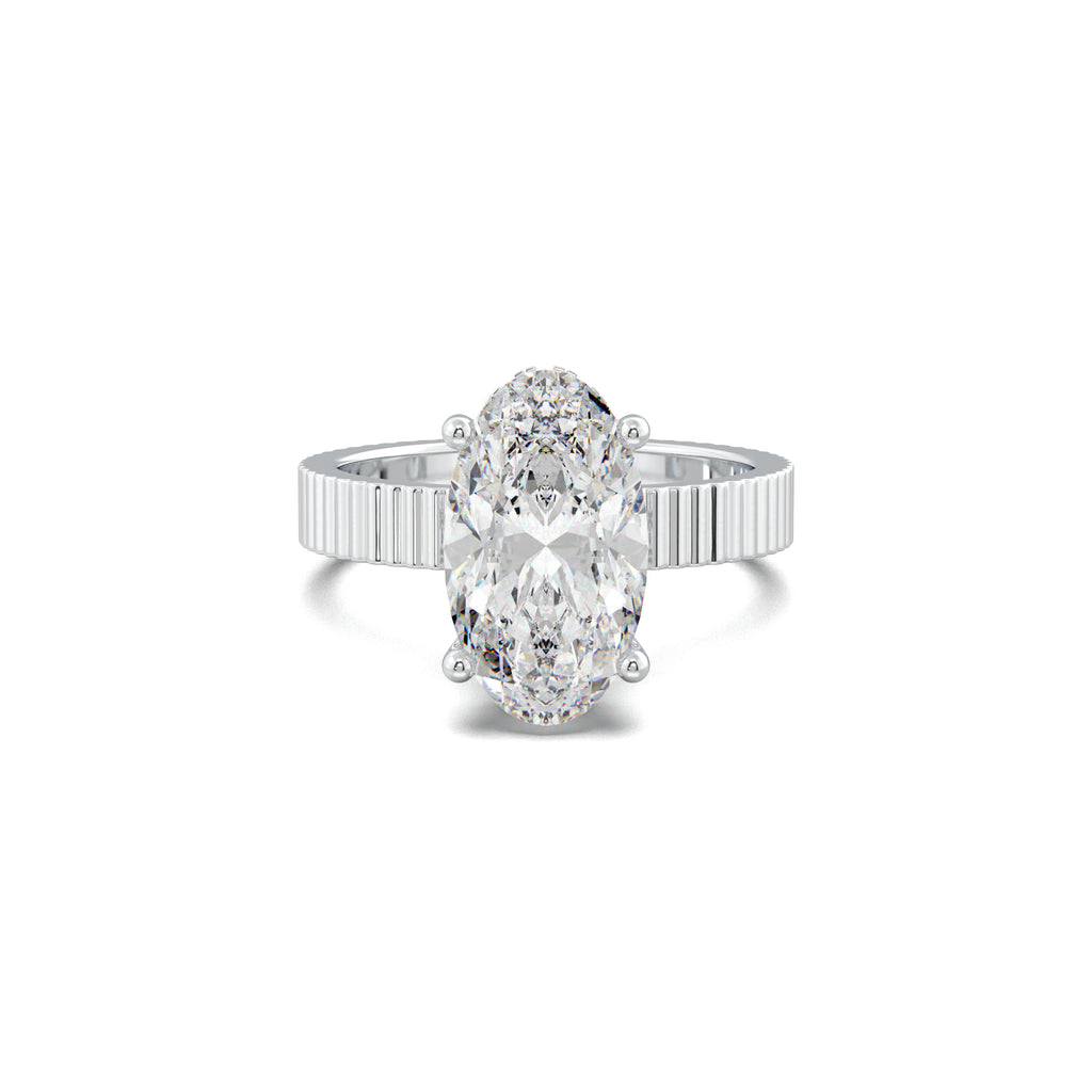 PR0104 oval fluted-band hidden halo engagement ring white gold top