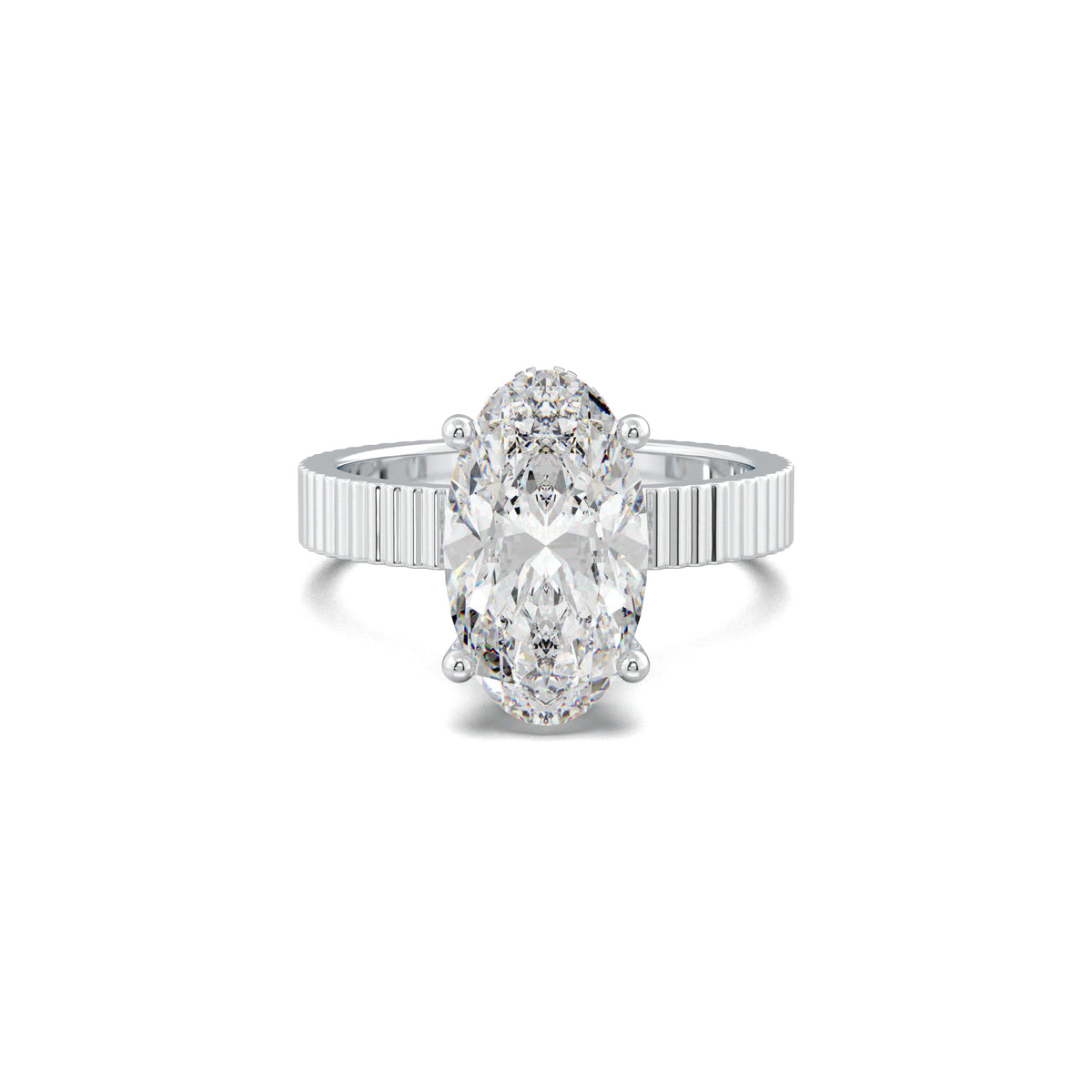 PR0104 oval fluted-band hidden halo engagement ring white gold top