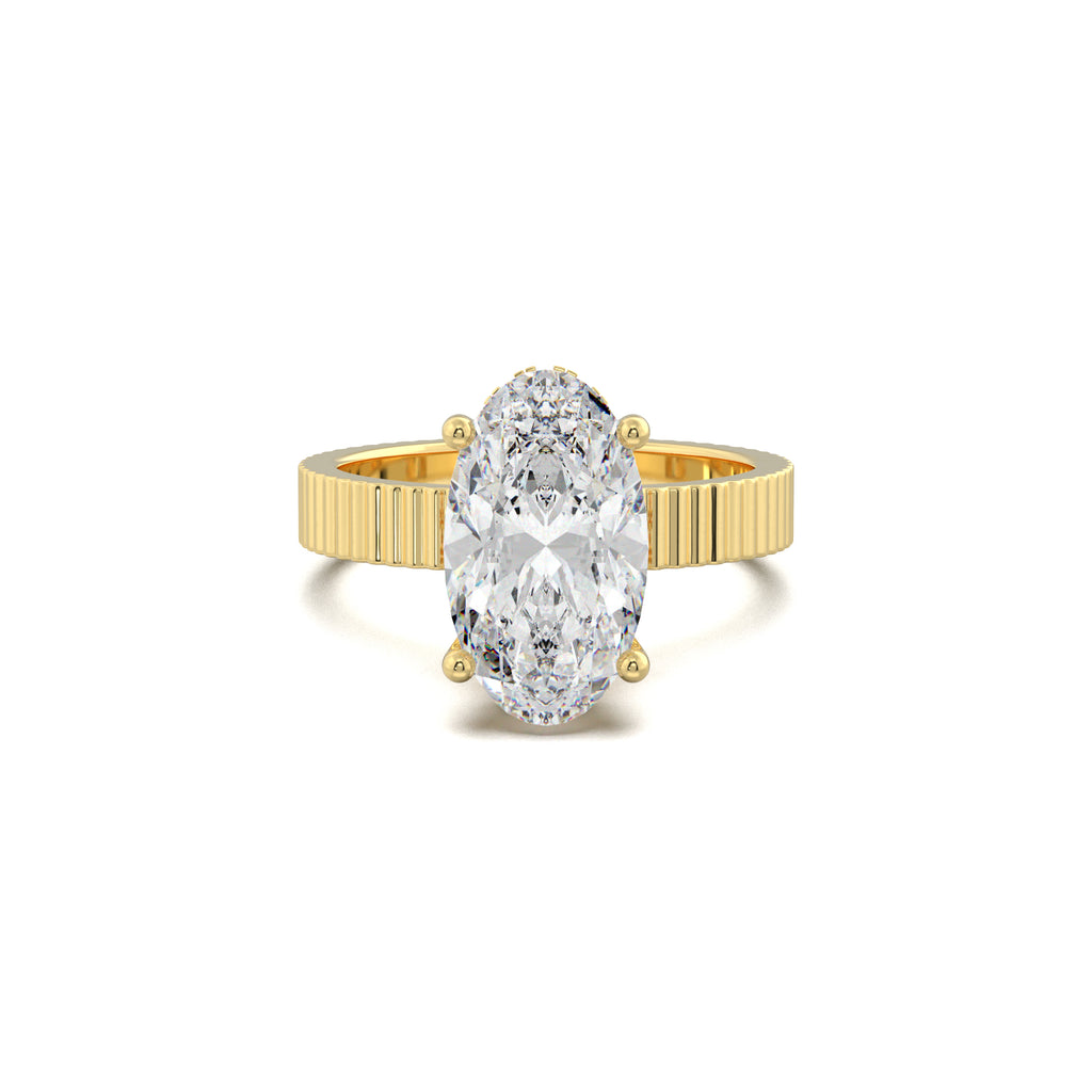 PR0104 oval fluted-band hidden halo engagement ring yellow gold top