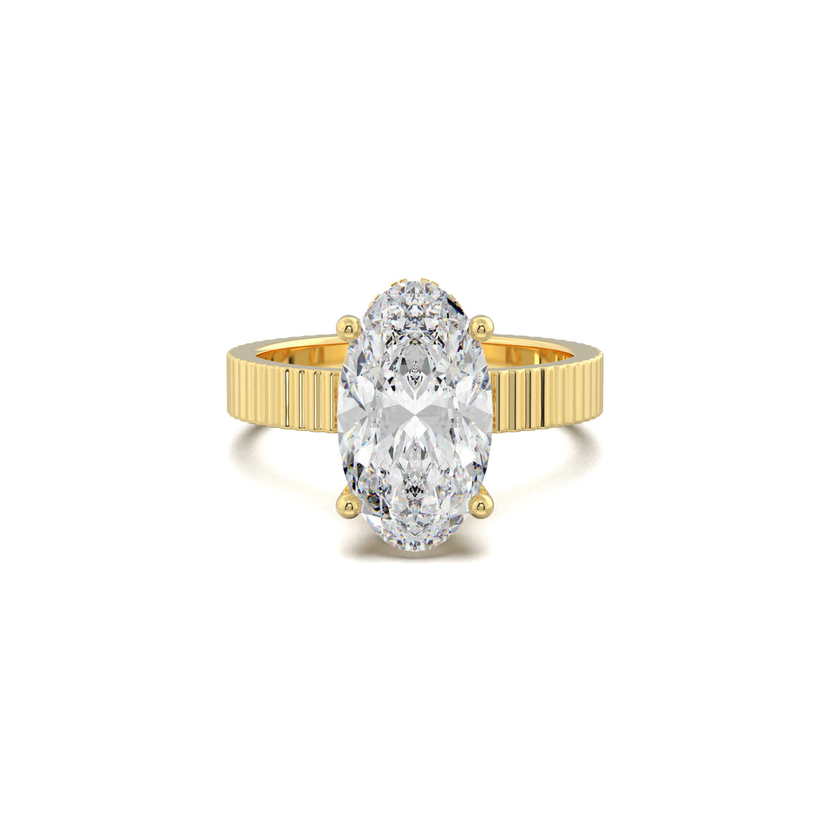 PR0104 oval fluted-band hidden halo engagement ring yellow gold top