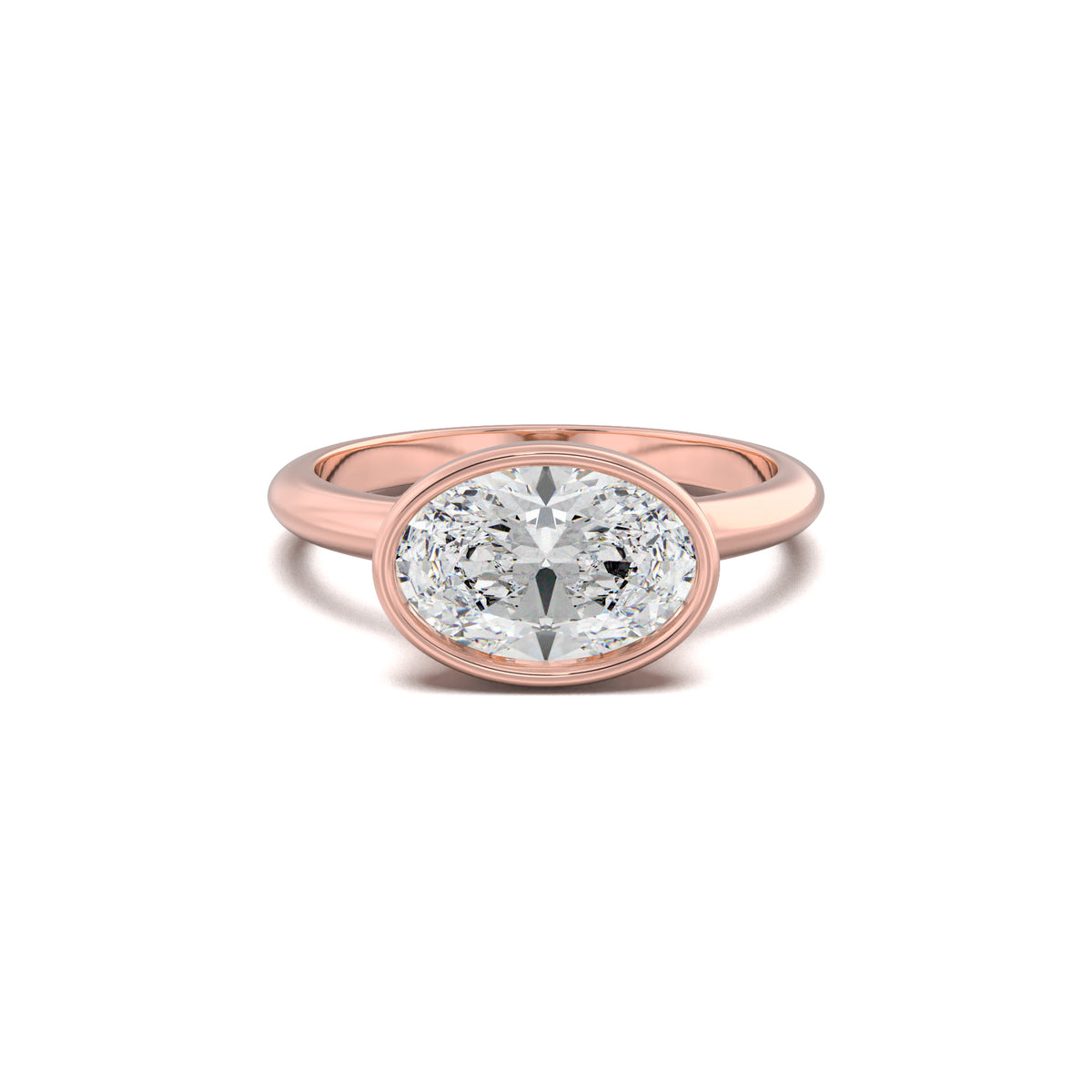 PR0108 oval bezel engagement ring rose gold top
