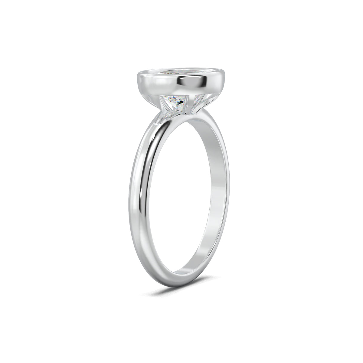 PR0108 oval bezel engagement ring white gold three-quarter