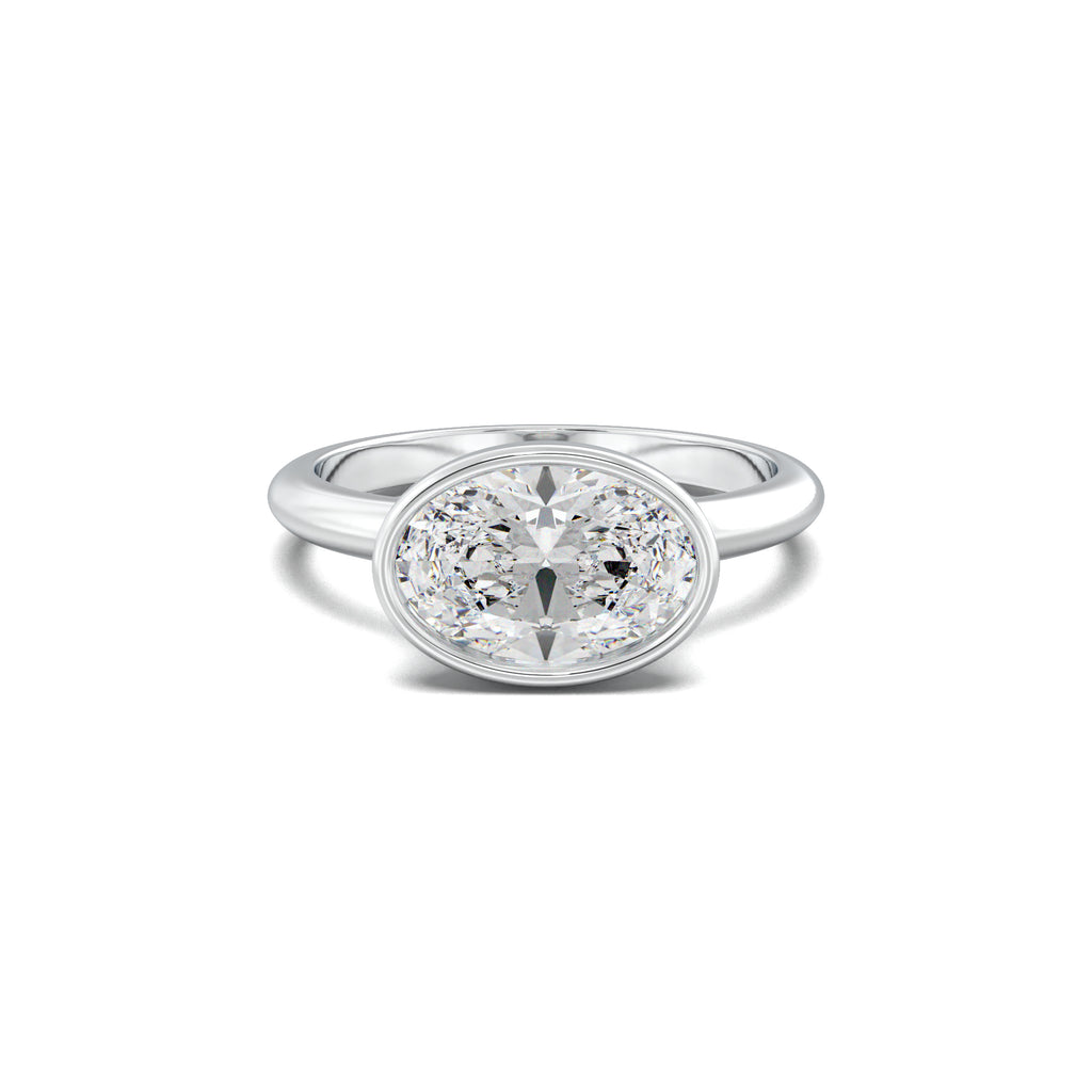 PR0108 oval bezel engagement ring white gold top