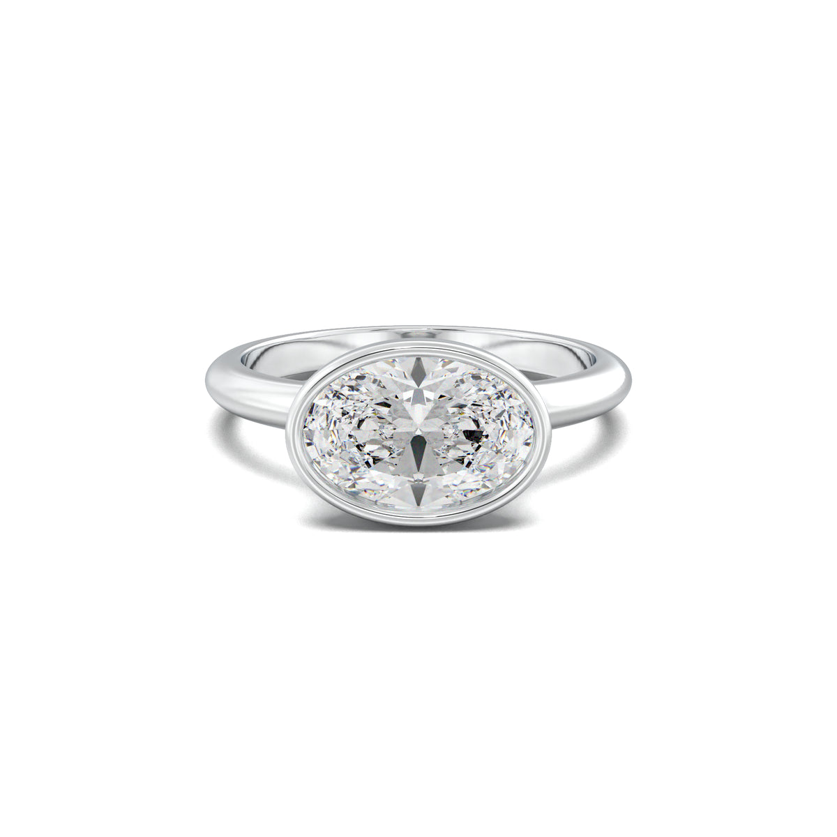 PR0108 oval bezel engagement ring white gold top
