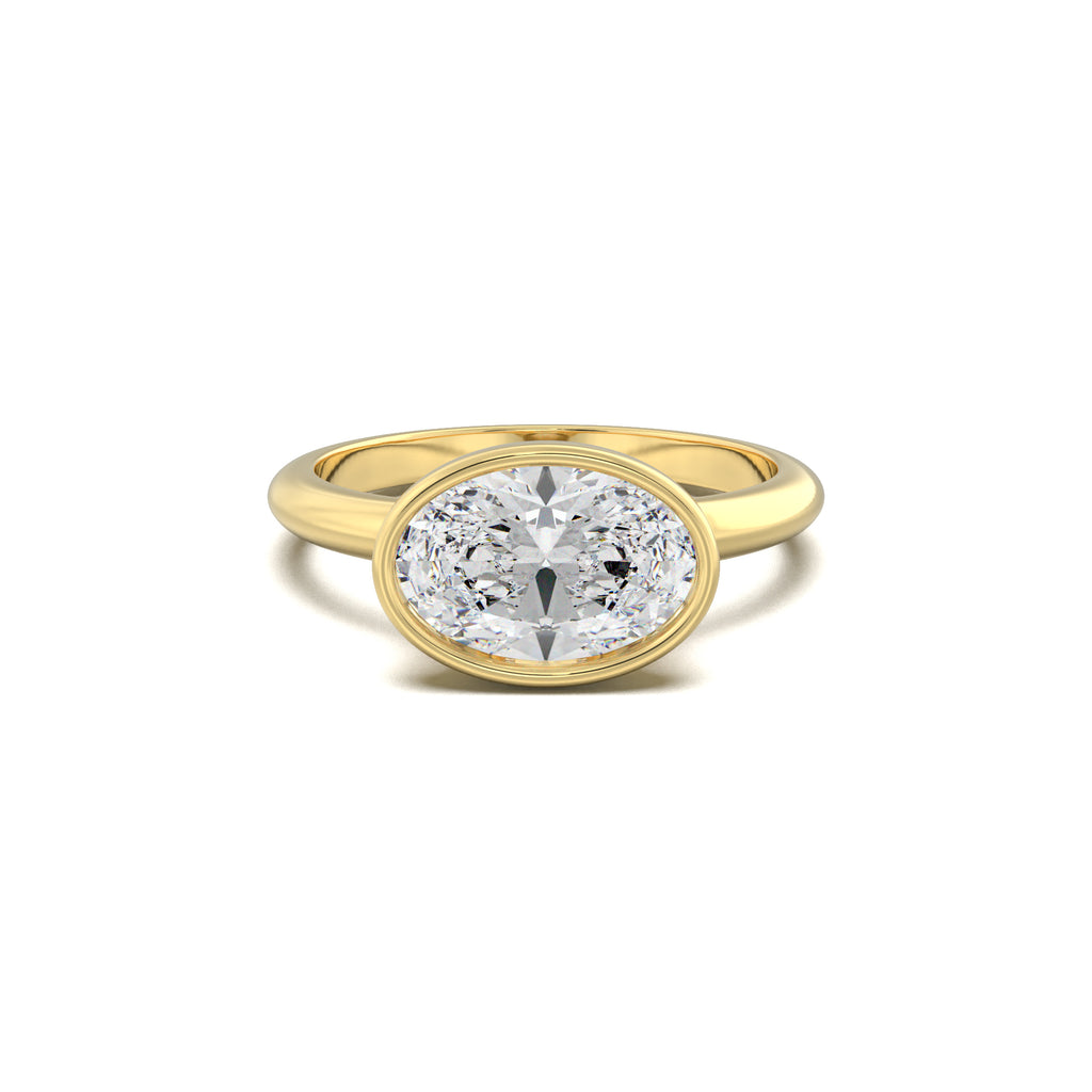 PR0108 oval bezel engagement ring yellow gold top